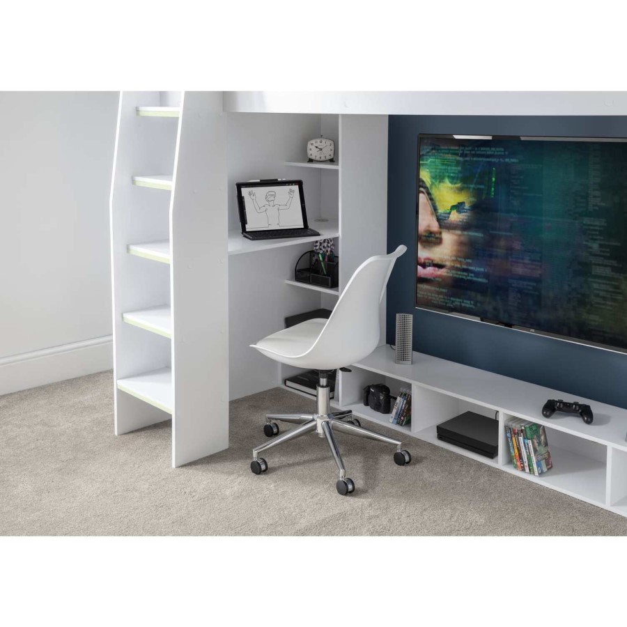 White High sleeper Gaming Bed With Desk and Storage - Nebula