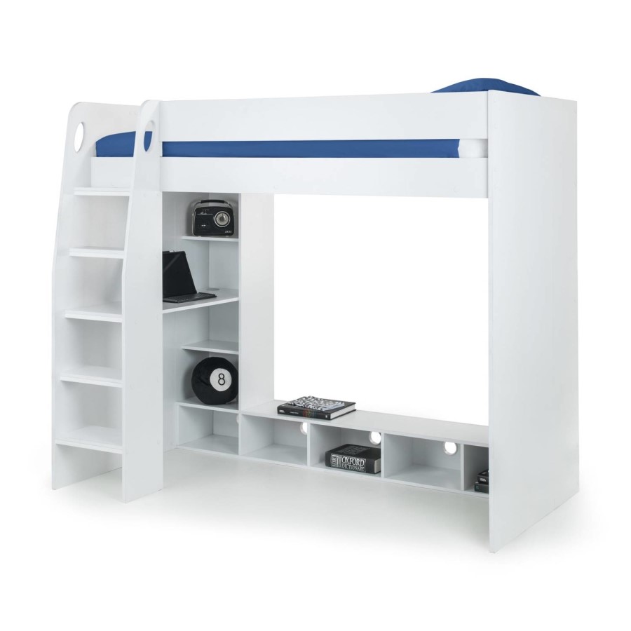 White High sleeper Gaming Bed With Desk and Storage - Nebula
