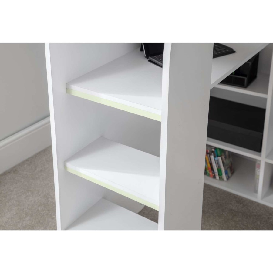 White High sleeper Gaming Bed With Desk and Storage - Nebula