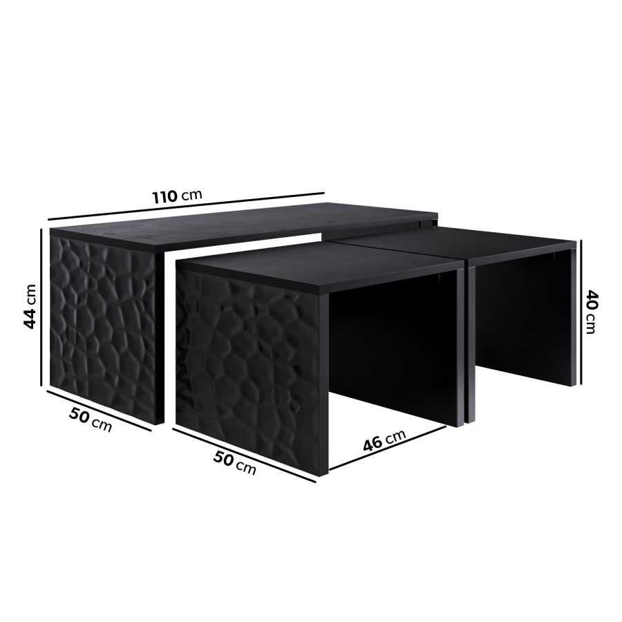 ALMOST PERFECT - Rectangular Black Solid Mango Wood Nest of 3 Coffee Tables - Neesha