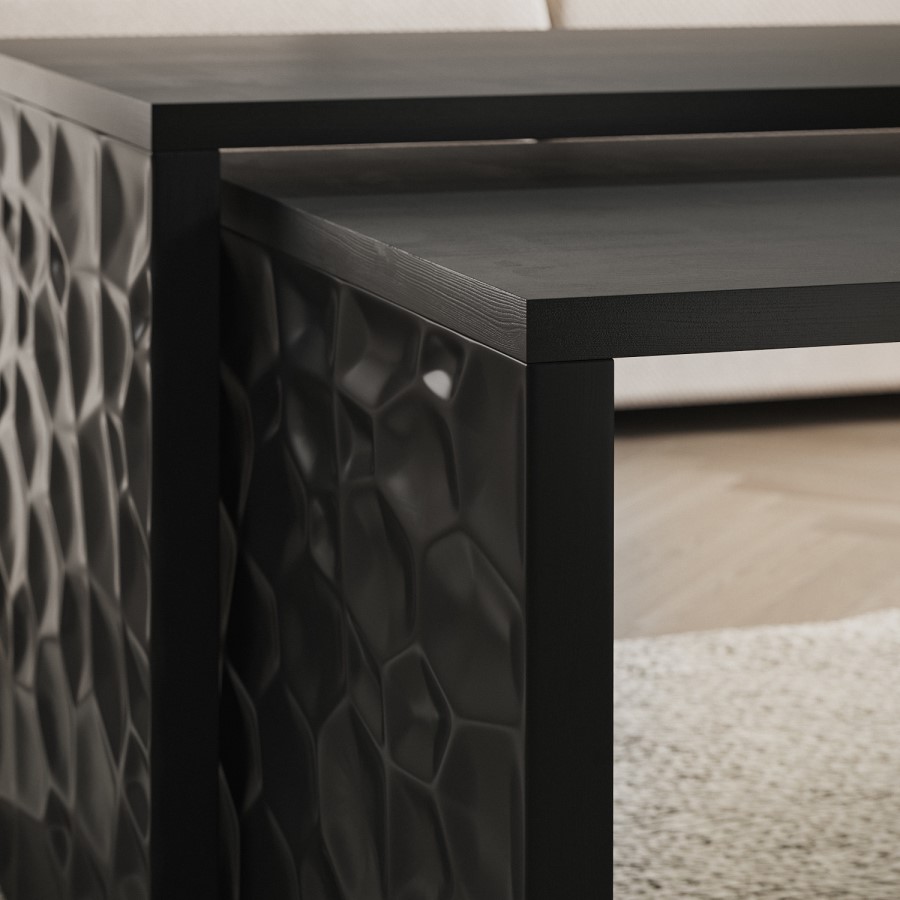 ALMOST PERFECT - Rectangular Black Solid Mango Wood Nest of 3 Coffee Tables - Neesha