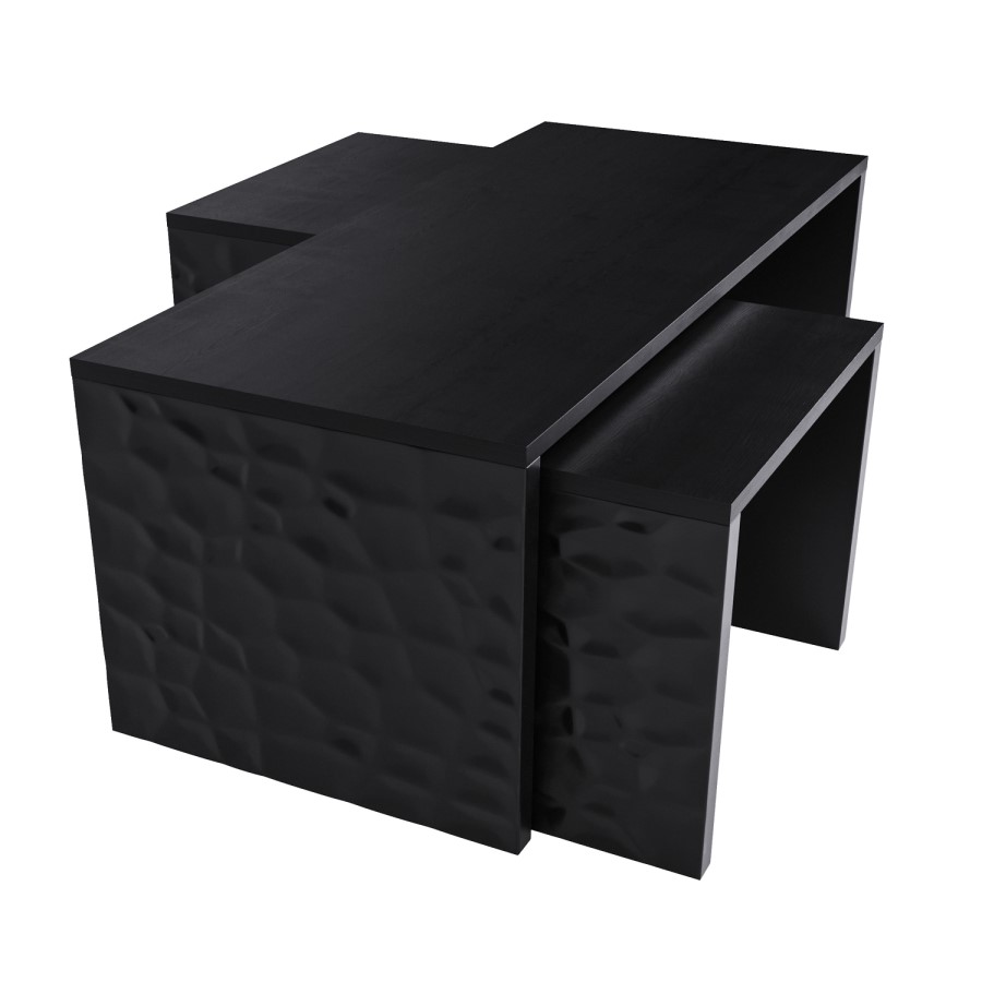 ALMOST PERFECT - Rectangular Black Solid Mango Wood Nest of 3 Coffee Tables - Neesha