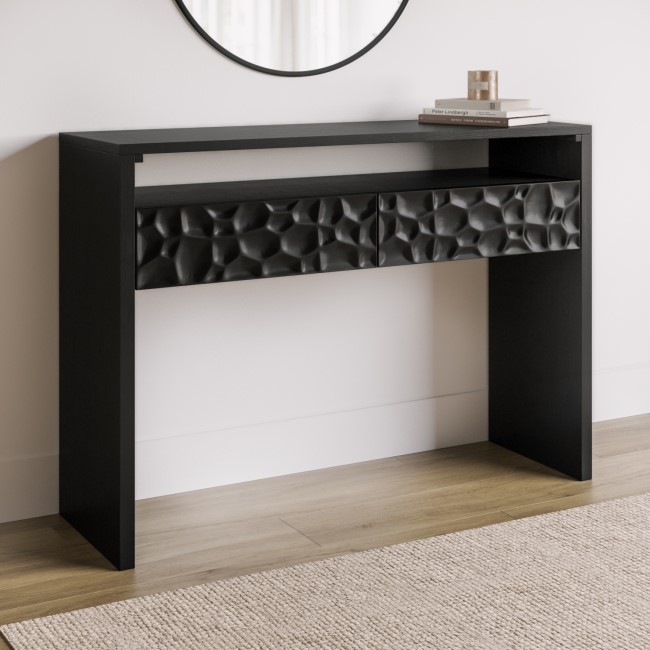 Black Solid Mango Wood Console Table with 2 Drawers - Neesha - Furniture123