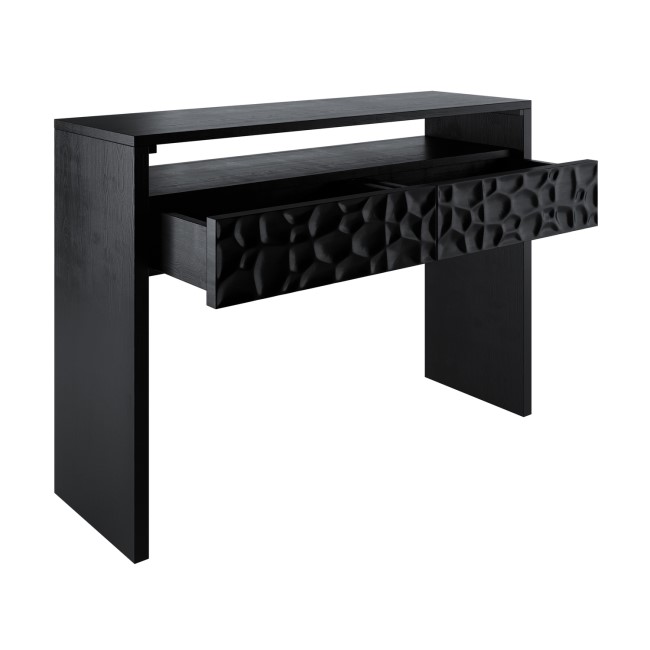 Black Solid Mango Wood Console Table with 2 Drawers - Neesha