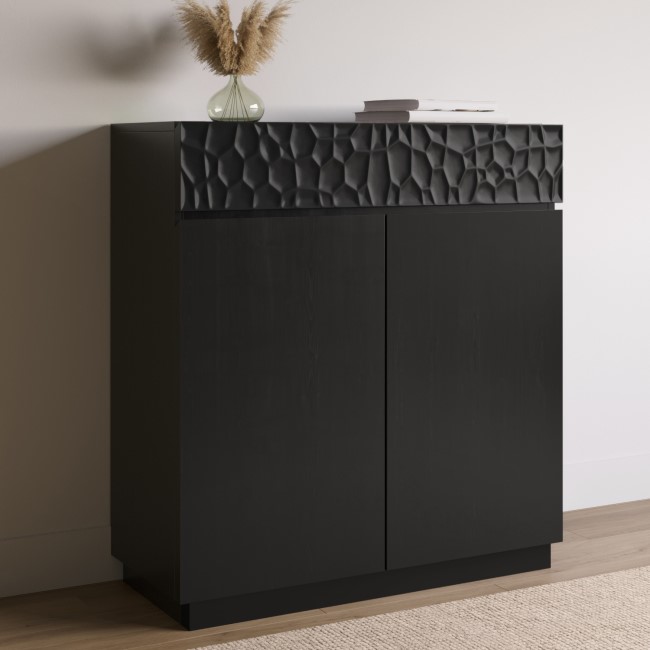 Small Black Textured Solid Mango Wood Sideboard - Neesha