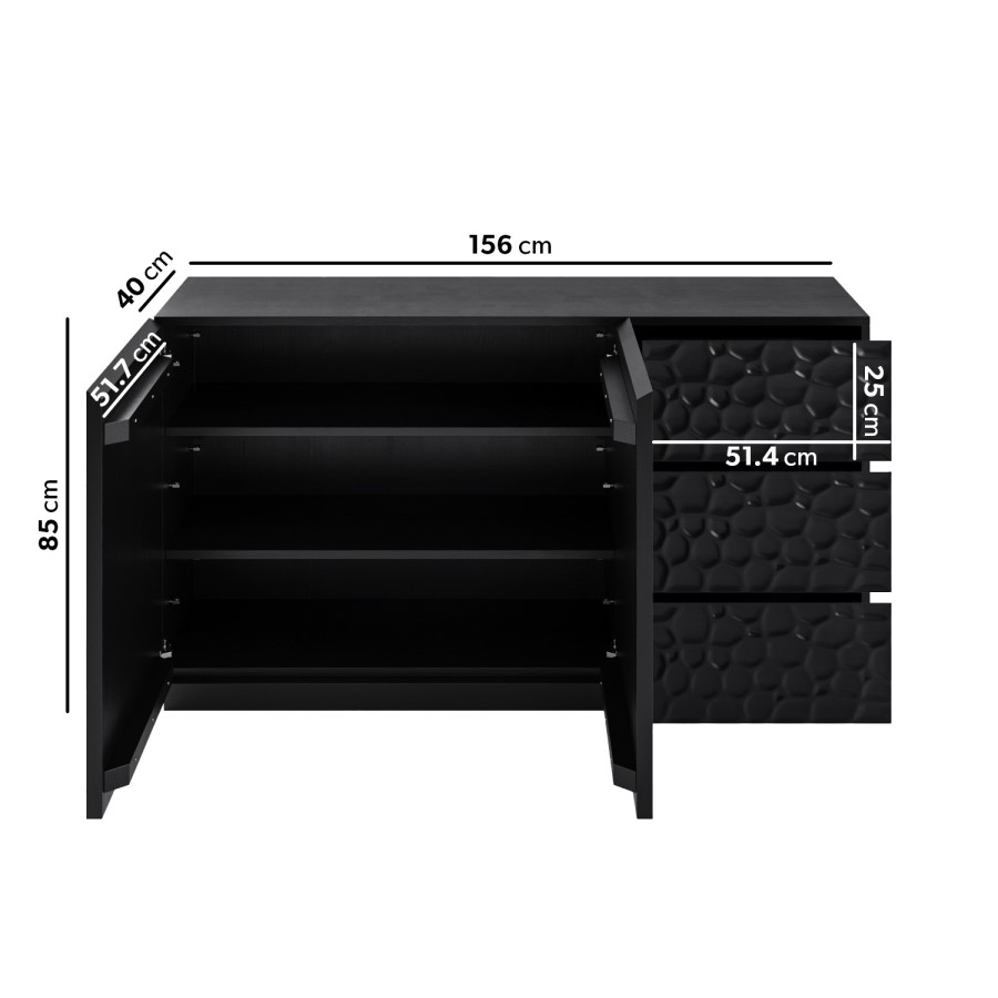 Large Black Textured Solid Mango Wood Sideboard - Neesha