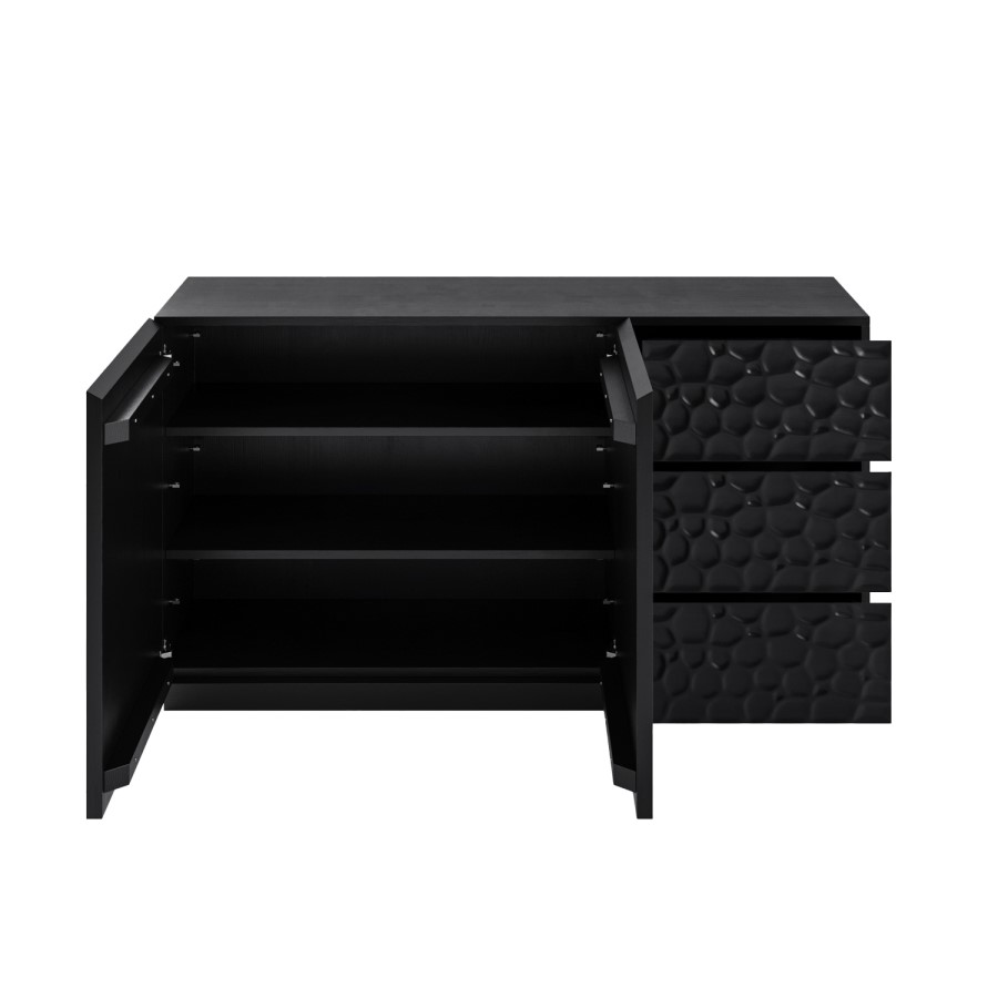 Large Black Textured Solid Mango Wood Sideboard - Neesha