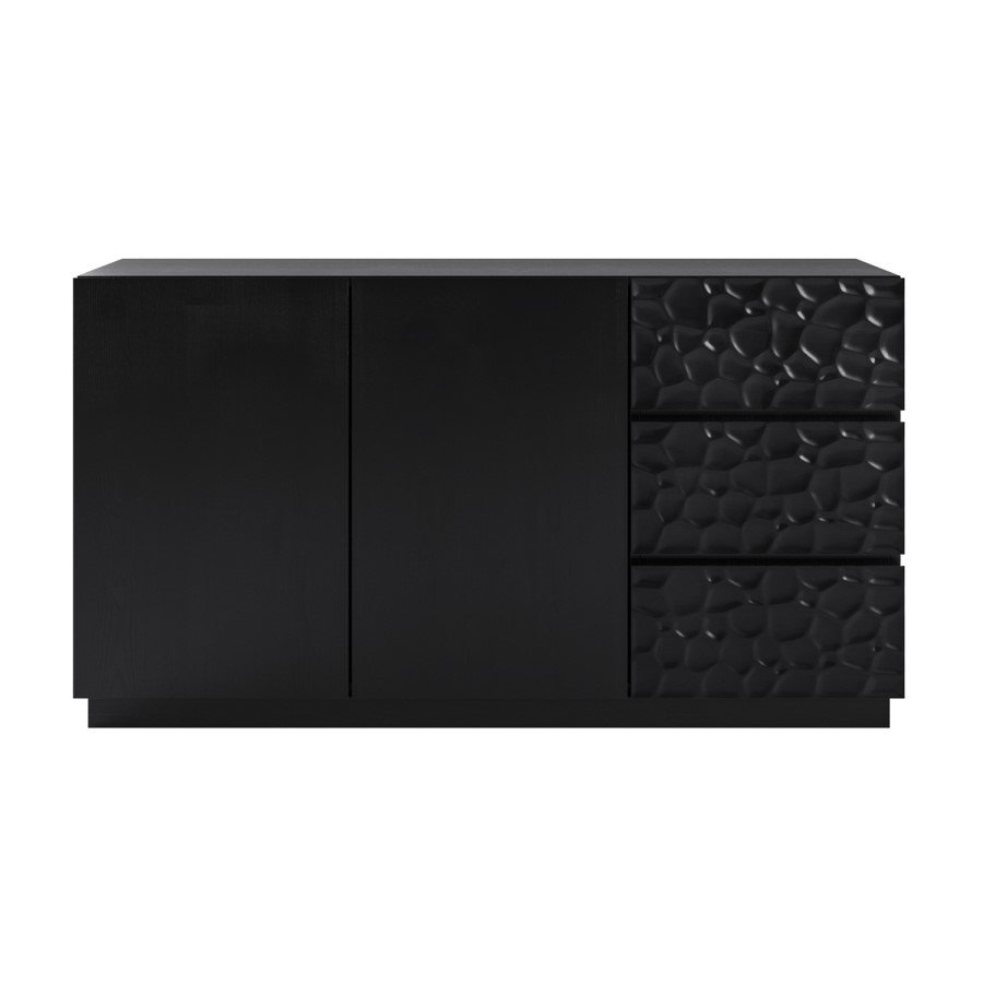 Large Black Textured Solid Mango Wood Sideboard - Neesha