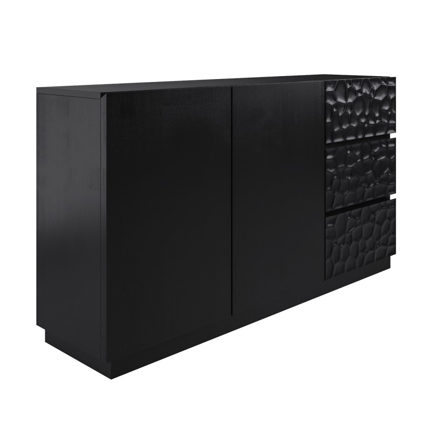 Large Black Textured Solid Mango Wood Sideboard - Neesha