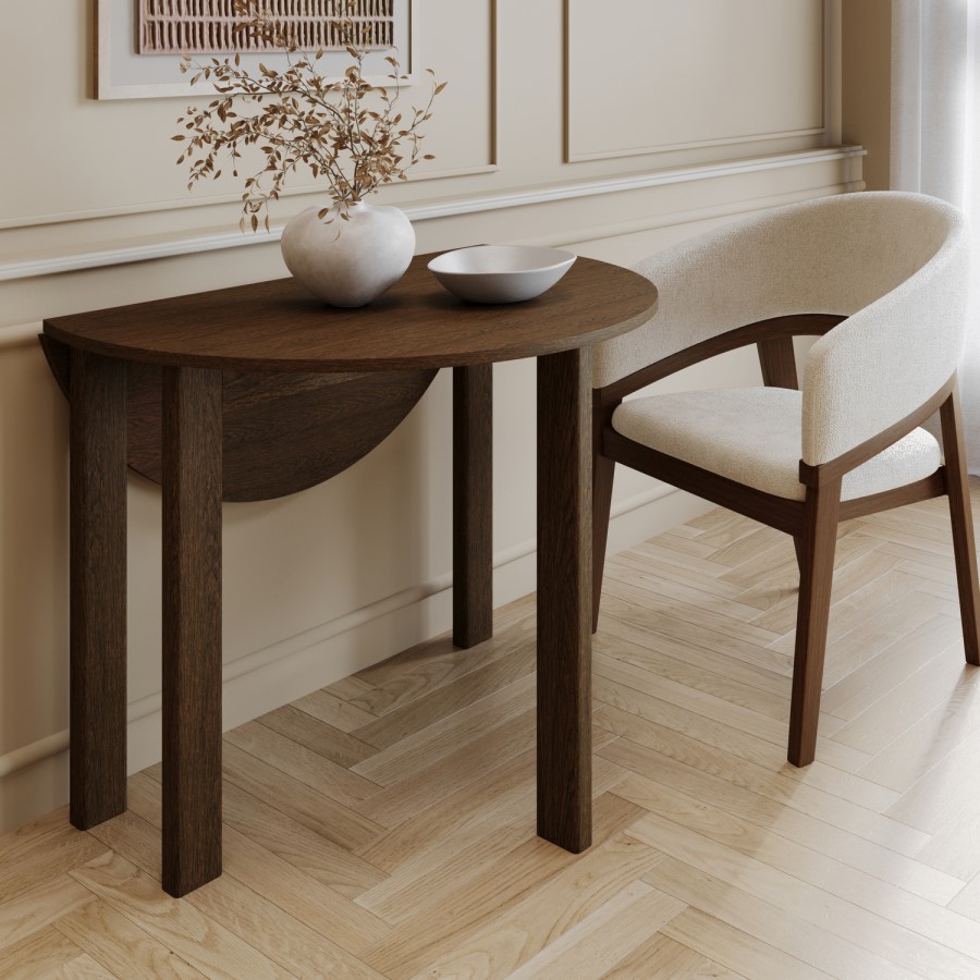 Small Round Walnut Folding Drop Leaf Extendable Dining Table - Seats 2 - 4 - Nell