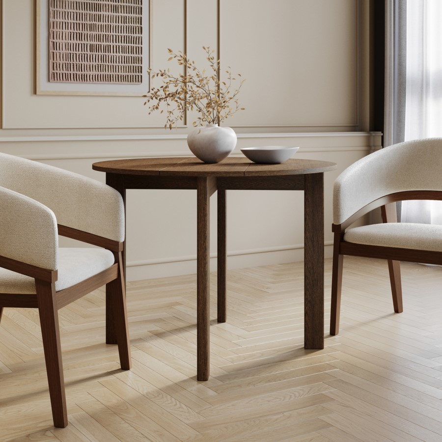 Small Round Walnut Folding Drop Leaf Extendable Dining Table - Seats 2 - 4 - Nell