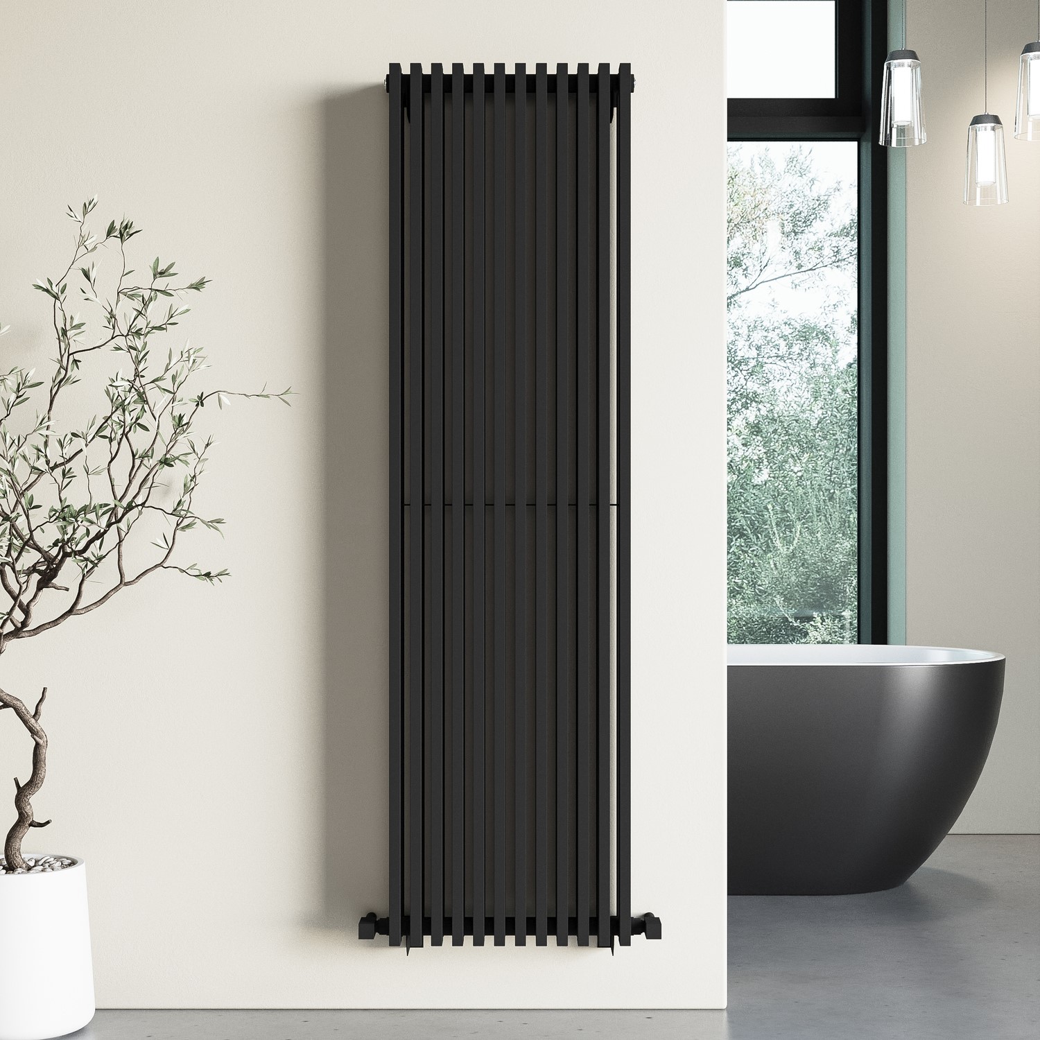Black Vertical Double Panel Radiator 1600 x 450mm – Nevada - Furniture123