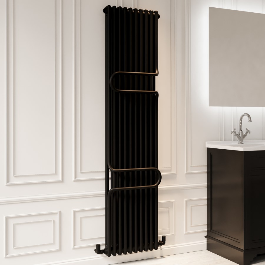 Vertical Black Column Radiator with Towel Bars 1800 x 460mm - Nevis