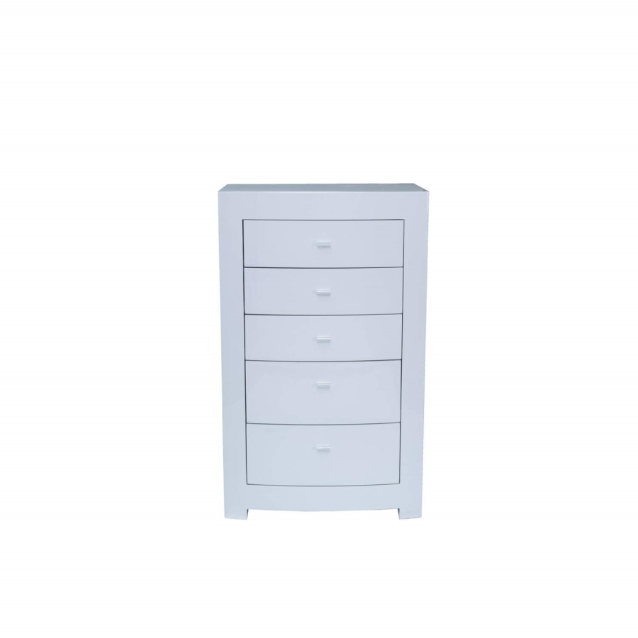 Vida Living Newport 5 Drawer Tall Chest in White Gloss