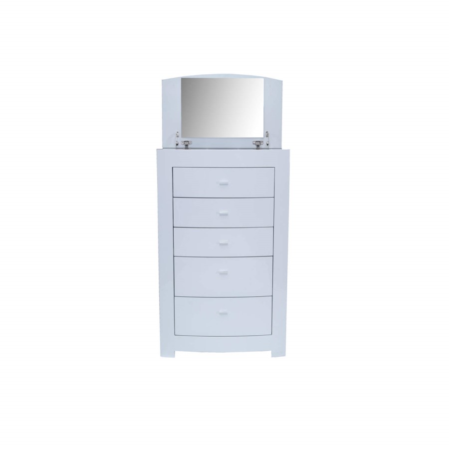 Vida Living Newport 5 Drawer Tall Chest in White Gloss