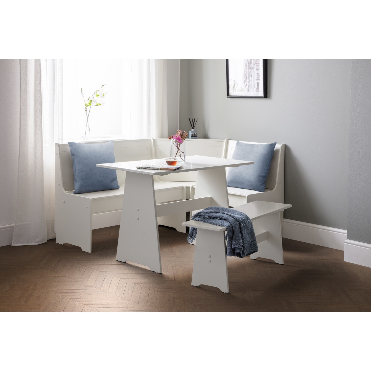Photo of White corner dining set with a matching bench - newport