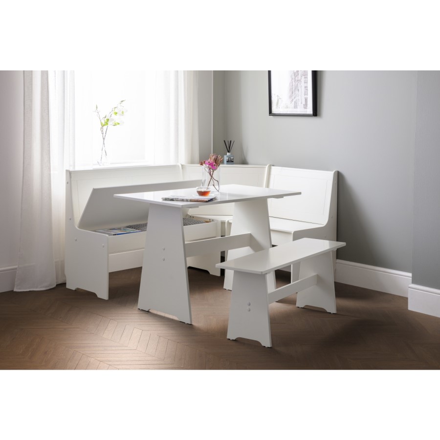White Corner Dining Set with a Matching Bench - Newport
