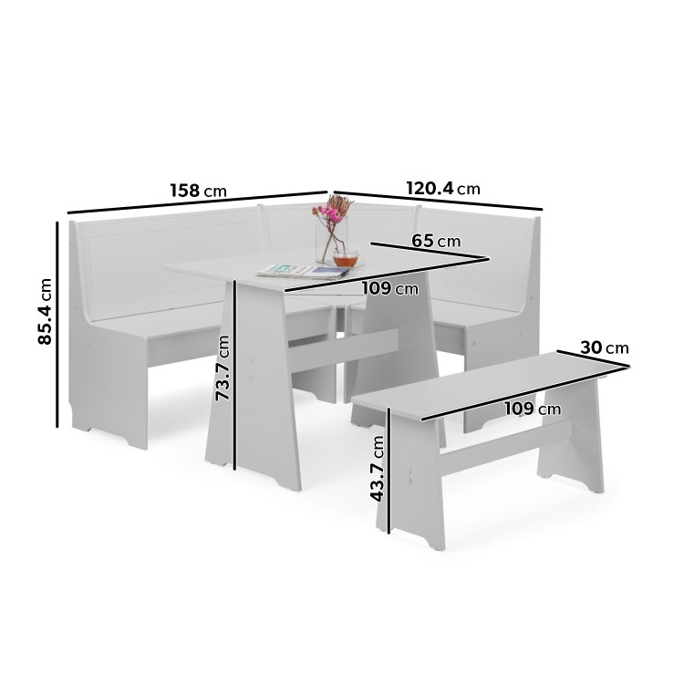 Light Grey Wooden Corner Dining Set with a Bench - Seats 5 - Newport