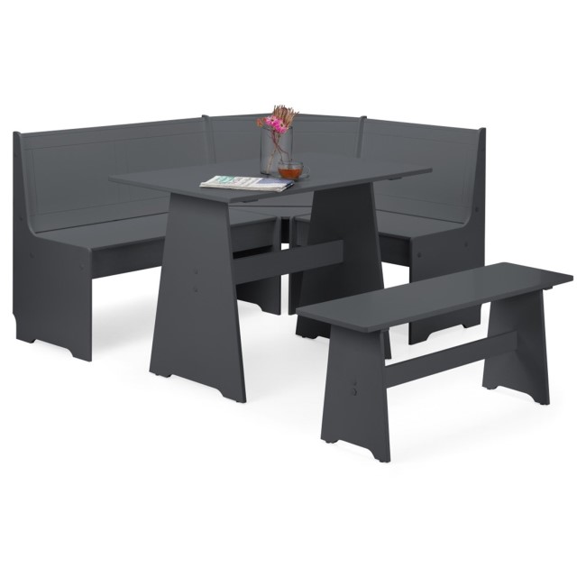 Dark Grey Wooden Corner Dining Set with a Bench - Seats 5 - Newport