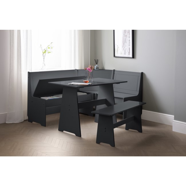 Dark Grey Wooden Corner Dining Set with a Bench - Seats 5 - Newport