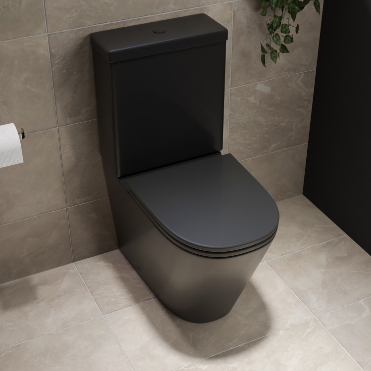 Matt Black Close Coupled Rimless Closed Back Toilet with Soft Close Seat - Newport