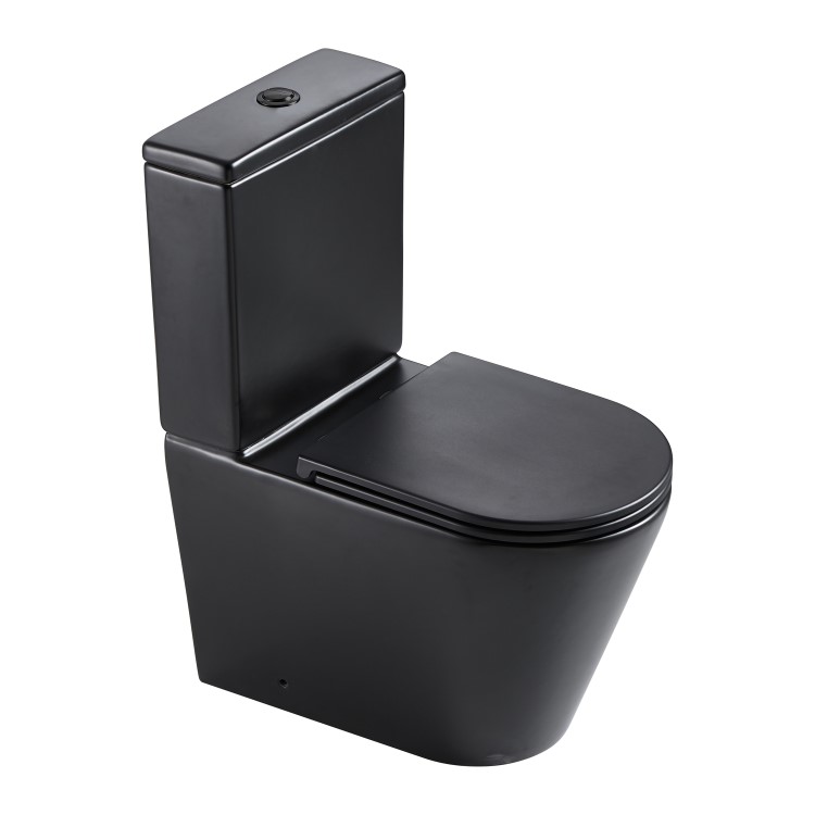 Matt Black Close Coupled Rimless Closed Back Toilet with Soft Close Seat - Newport