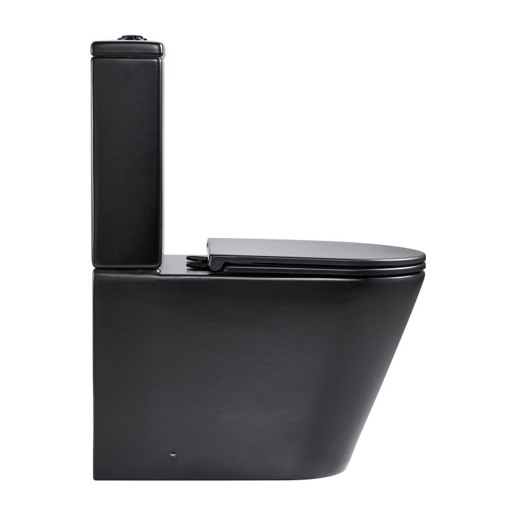 Matt Black Close Coupled Rimless Closed Back Toilet with Soft Close Seat - Newport