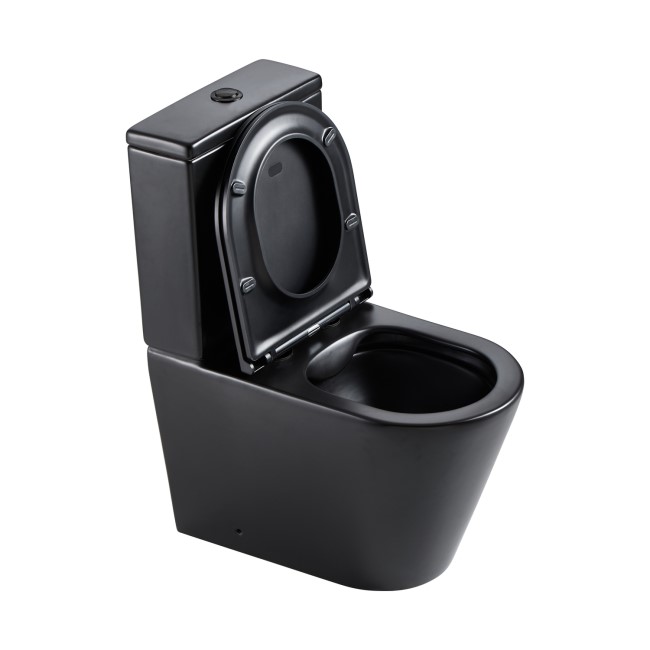 Matt Black Close Coupled Rimless Closed Back Toilet with Soft Close Seat - Newport