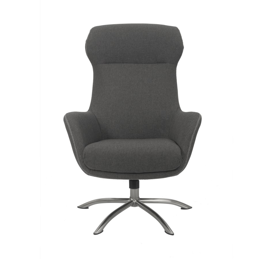 GRADE A1 - Grey Fabric Swivel Lounge Chair with Footstool - Nexo