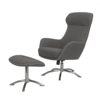 GRADE A1 - Grey Fabric Swivel Lounge Chair with Footstool - Nexo