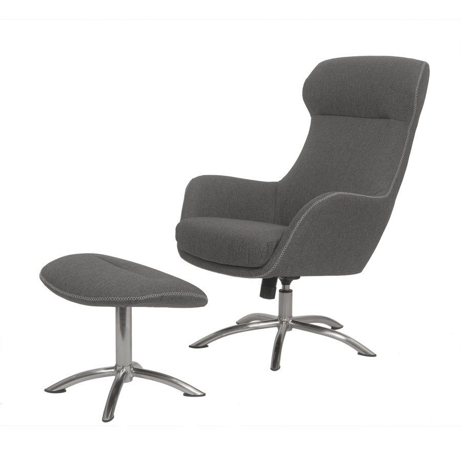 GRADE A1 - Grey Fabric Swivel Lounge Chair with Footstool - Nexo