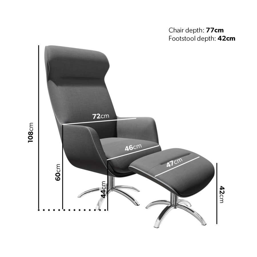 GRADE A1 - Grey Fabric Swivel Lounge Chair with Footstool - Nexo