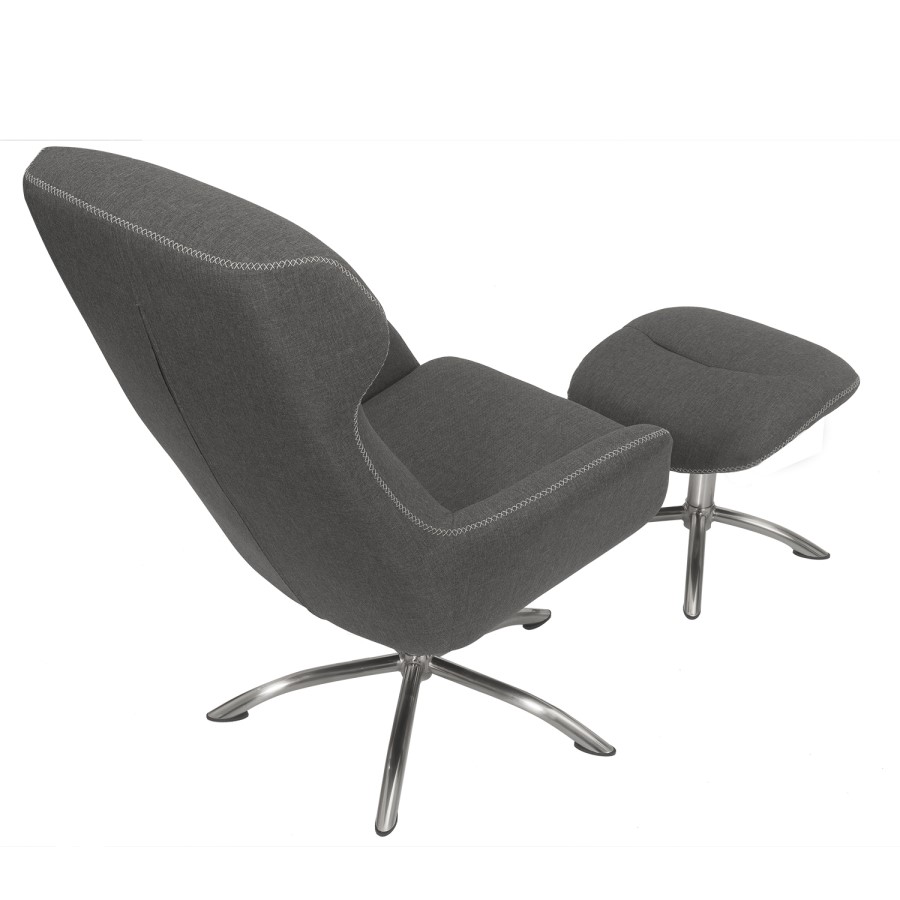 GRADE A1 - Grey Fabric Swivel Lounge Chair with Footstool - Nexo