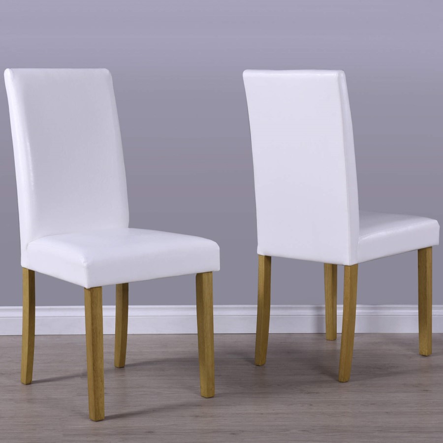 GRADE A1 - New Haven Pair of Modern White Faux Leather Dining Chairs