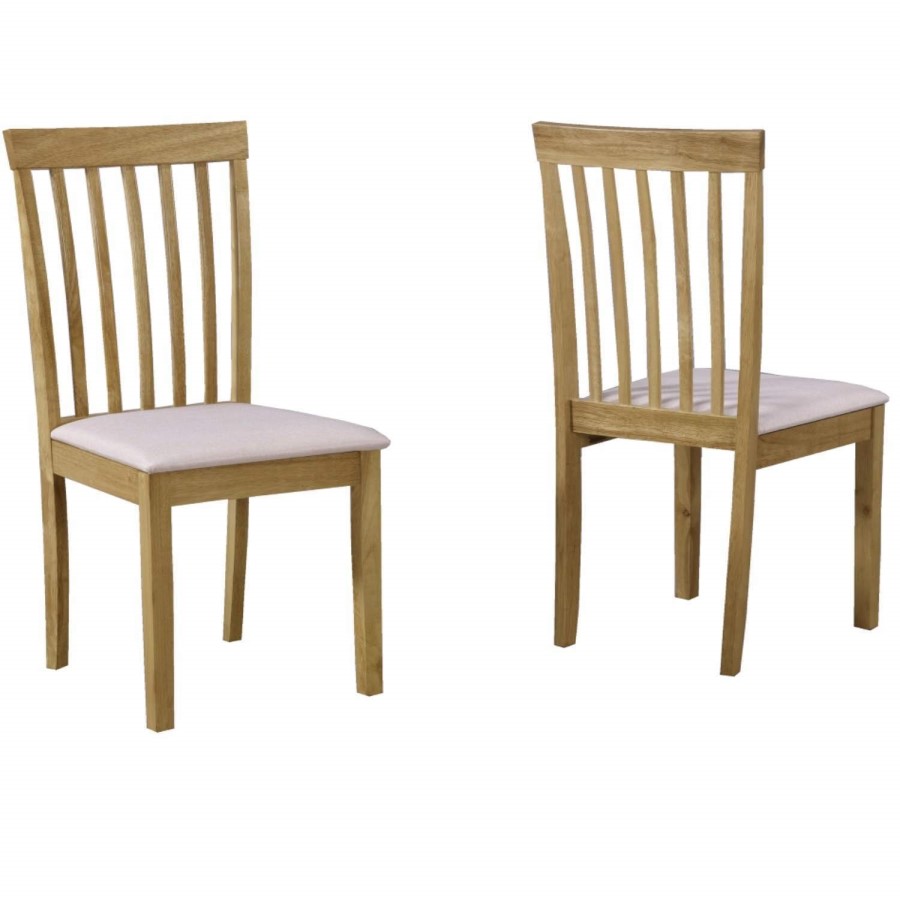GRADE A1 - New Haven Pair of Slatted Chairs in Cream Fabric