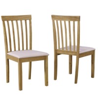 Set of 2 Wooden Dining Chairs with Cream Fabric Seats - New Haven