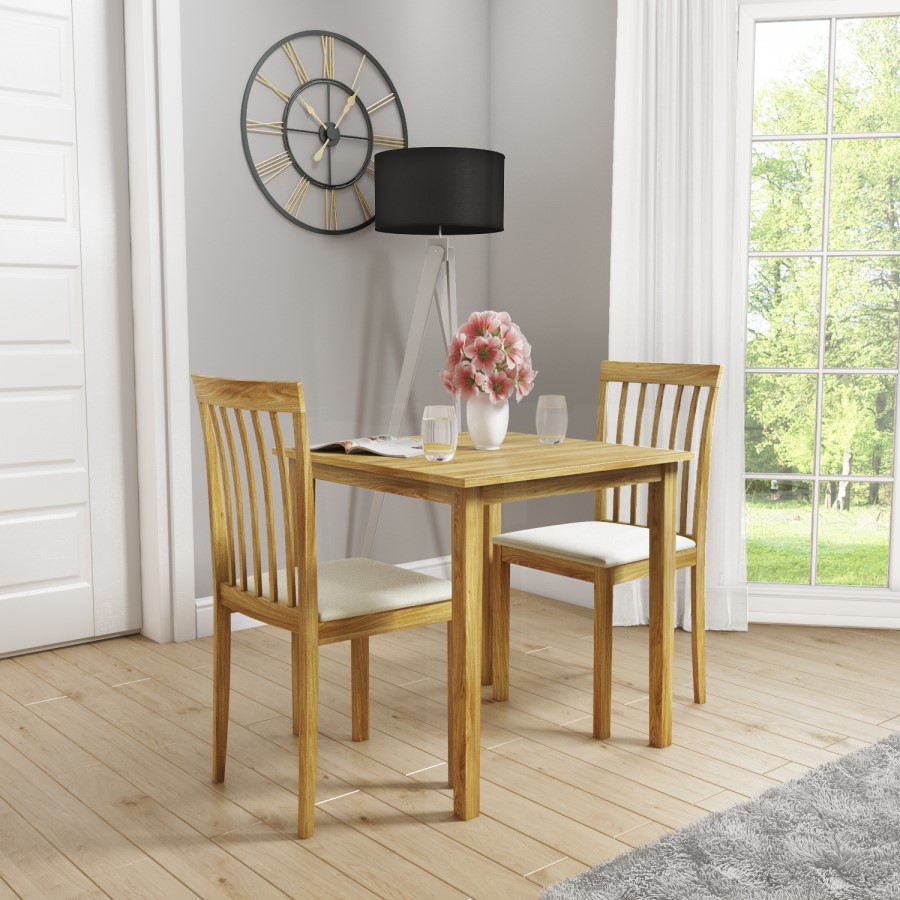 Set of 2 Wooden Dining Chairs with Cream Fabric Seats - New Haven