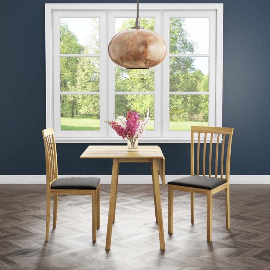 Set of 2 Wooden Dining Chairs with Black Fabric Seats - New Haven
