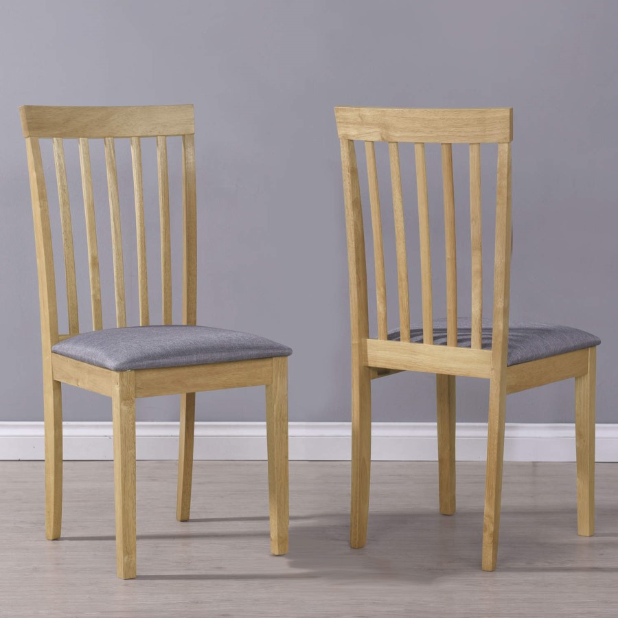 Set of 2 Wooden Dining Chairs with Grey Fabric Seats - New Haven