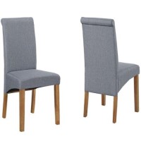 Pair of Grey Roll Top Dining Chairs with Wooden Legs - New Haven Pair of Grey Roll Top Dining Chairs with Wooden Legs - New Haven
