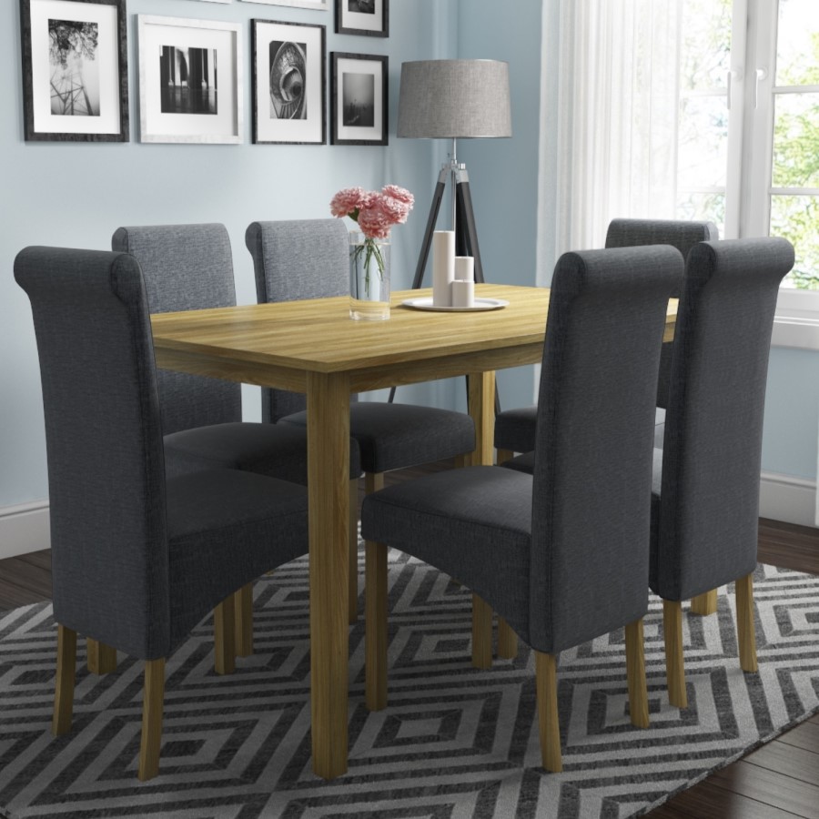 Pair of Grey Roll Top Dining Chairs with Wooden Legs - New Haven