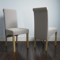GRADE A1 - New Haven Pair of Roll Back Chairs in Oatmeal Fabric