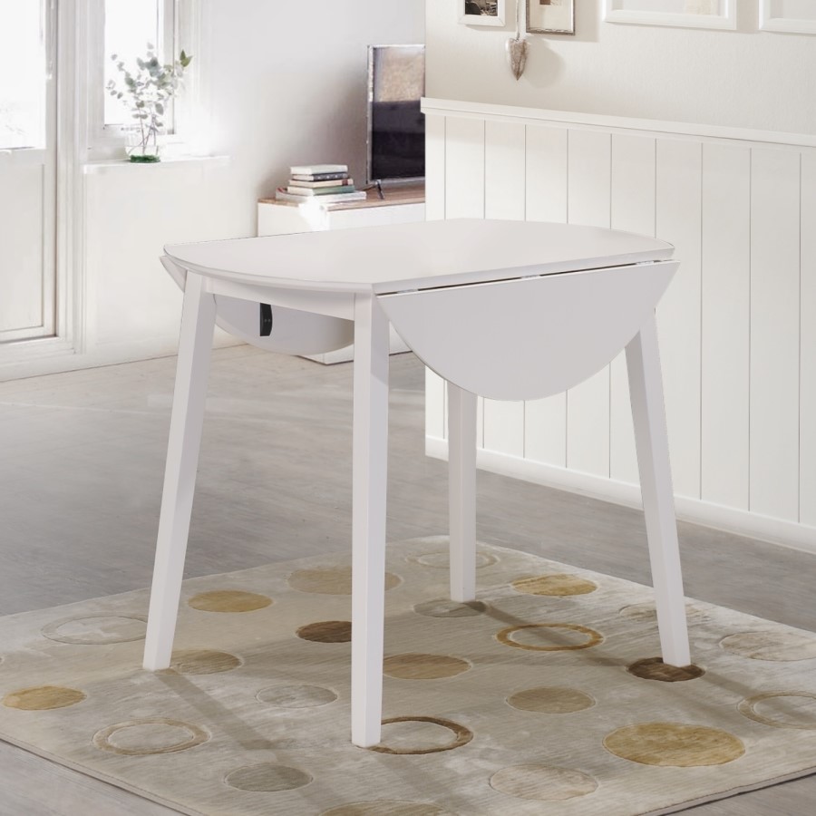 GRADE A1 - New Haven Round Drop Leaf 2 Seater Dining Table in Stone White