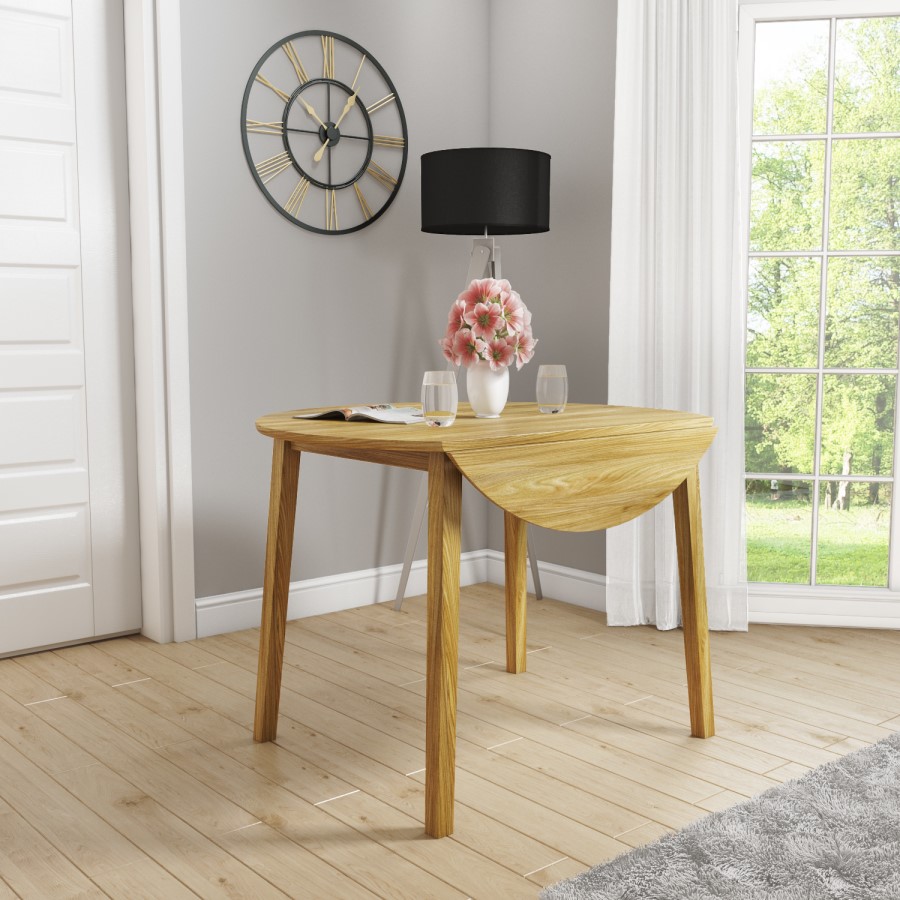 GRADE A1 - New Haven Round Drop Leaf Dining Table in Light Oak