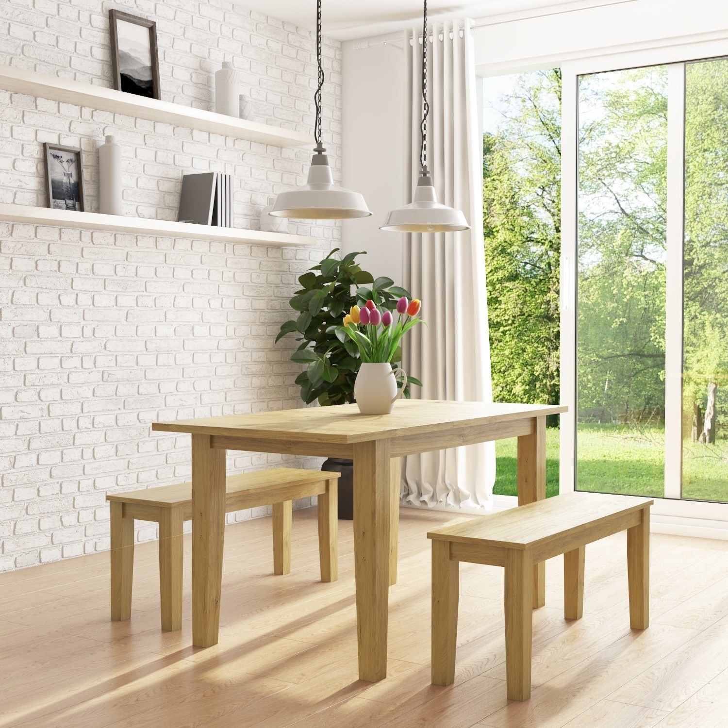 Wooden Dining Table Bench in Solid Oak - New Haven - Furniture123