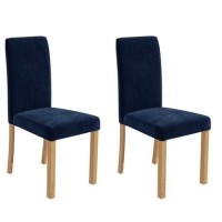 Pair of Velvet Navy Blue Dining Chairs - New Haven