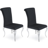Orion Pair of Black Velvet Dining Chairs with Mirrored Leg's - By Vida Living