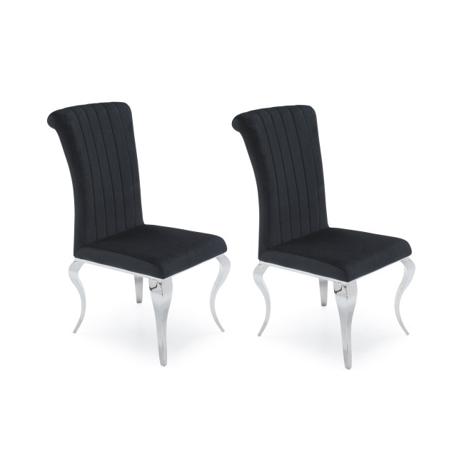 Orion Pair of Black Velvet Dining Chairs with Mirrored Leg's - By Vida Living