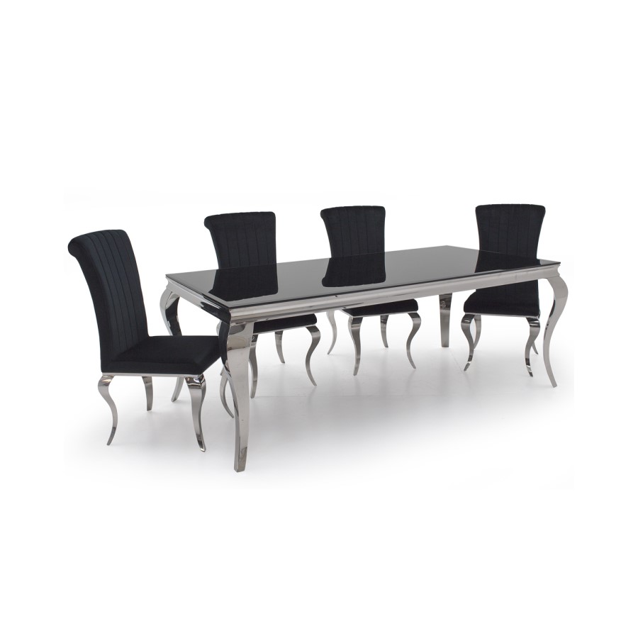 Orion Pair of Black Velvet Dining Chairs with Mirrored Leg's - By Vida Living