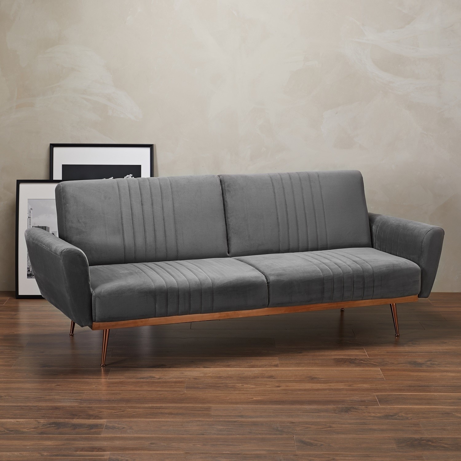 Photo of 3 seater click-clack sofa bed in grey velvet - nico